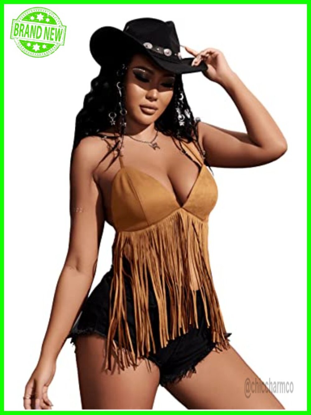 Fringe Halter Top Sleeveless Open Back Tassel Trim Going Out Party